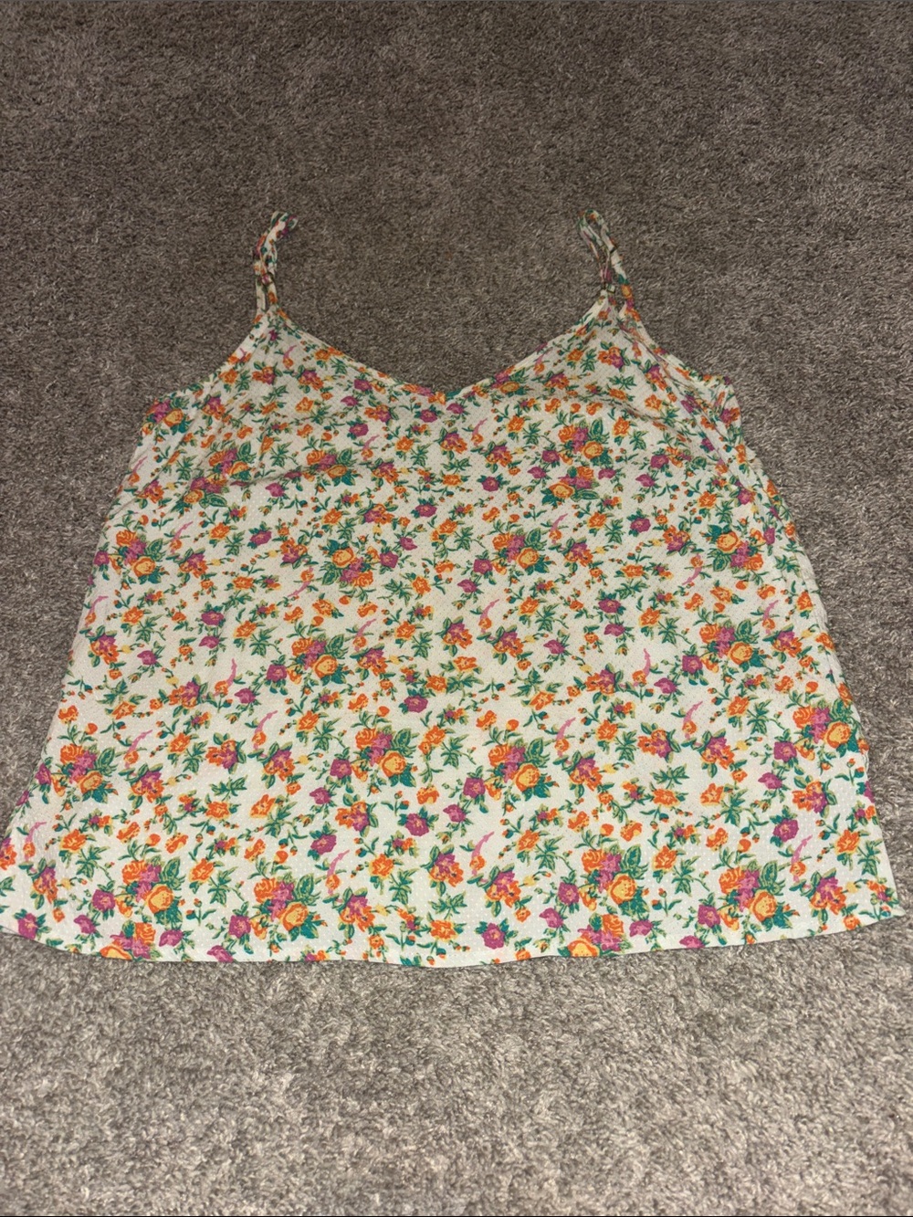 Floral Spaghetti Strap Cami Top - Cream with Pink & Orange Flowers